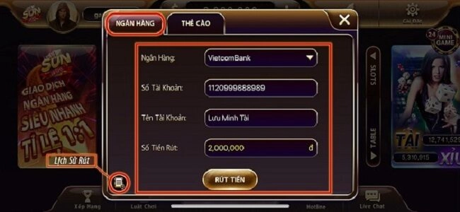 nạp rút tiền sunwin